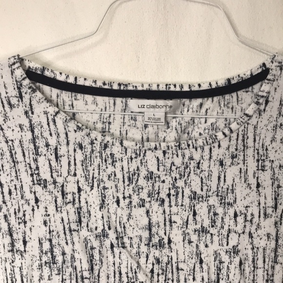 LIZ Claiborne Women’s Pullover Long sleeve Tee White with Navy Blue Soft… - Picture 6 of 9